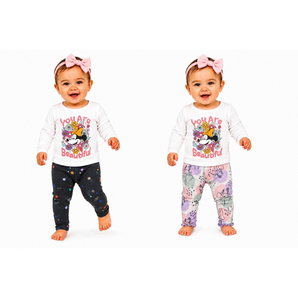 Disney Jumping Beans Cat & Jack Outfit Set Baby Girl 12M White Minnie Mouse 3 Pc